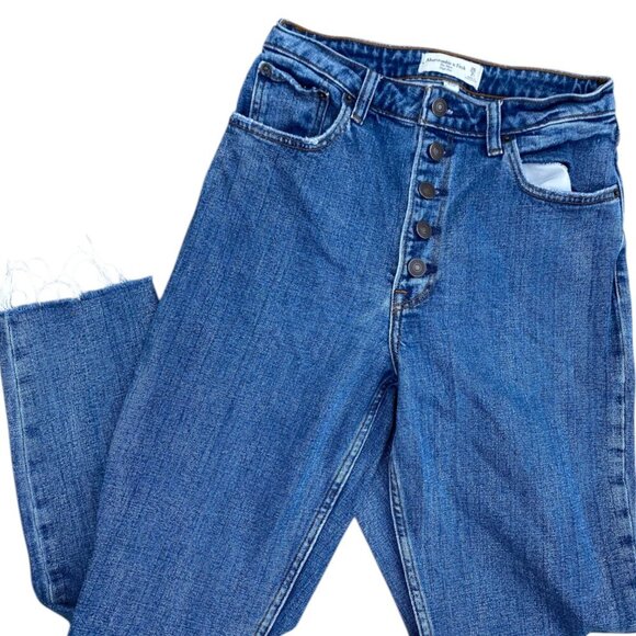 Abercrombie & Fitch Mom High Rise Curve Love Raw Hem Denim Jeans 26 - Picture 2 of 6
